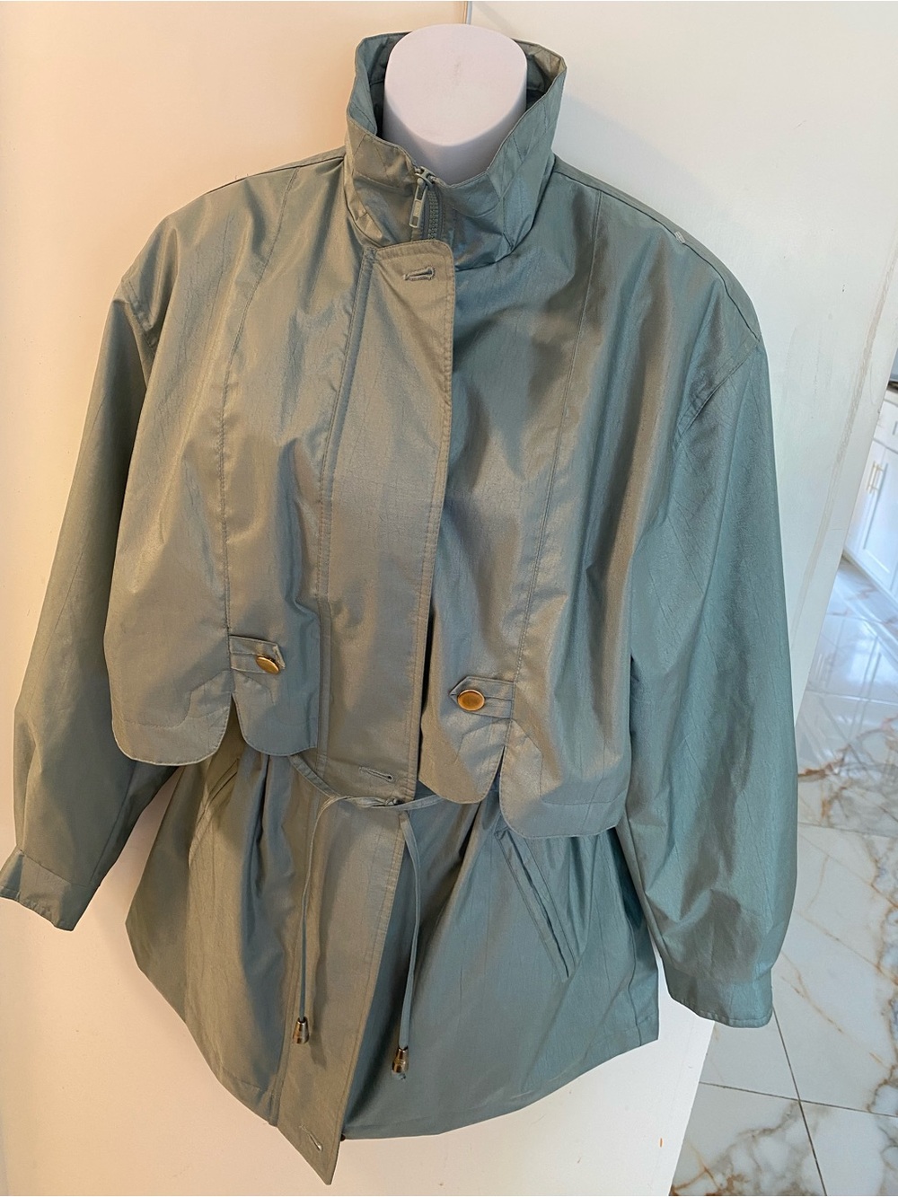 Fleet Street Sage Green Women's Trench Coat with Drawstring Waist